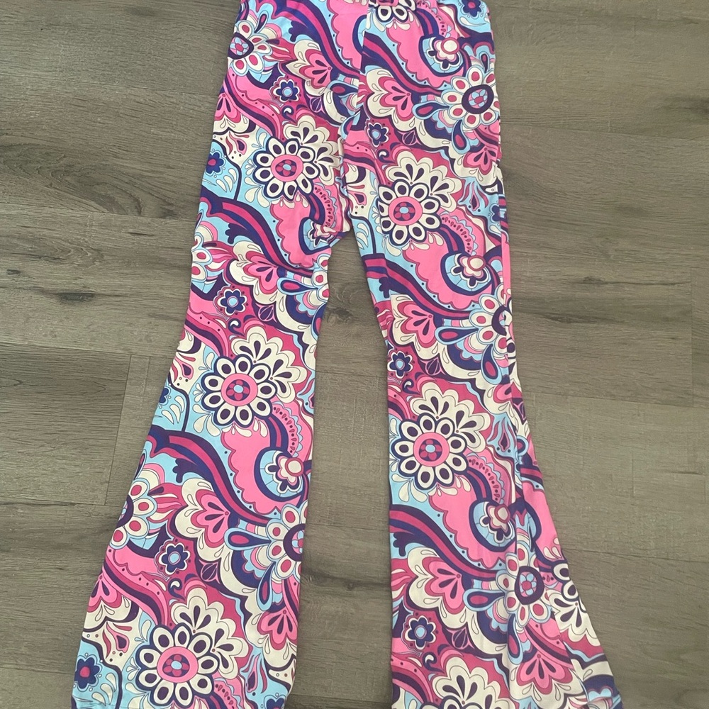 Floral Pink and Purple Kids Bell Bottoms
